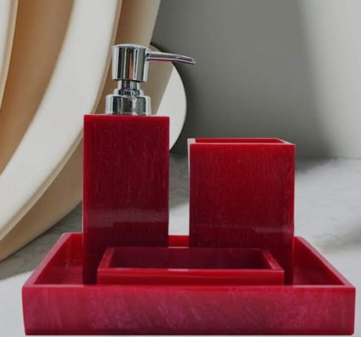 Handmade Red Polyresin Bathroom Accessories Set | Manufacturer & Exporter